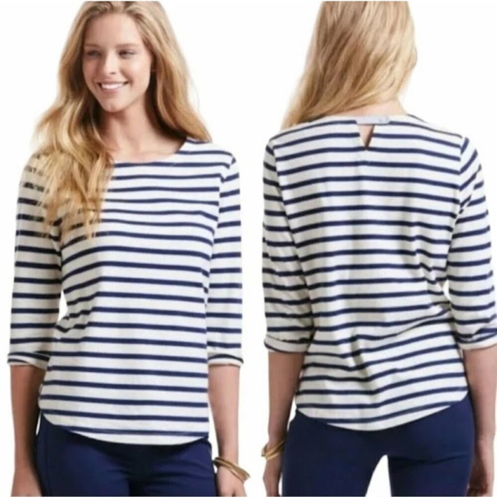 VINEYARD VINES Top, Black White Striped 100% Cotton 3/4 Sleeve Chic Casual, XS